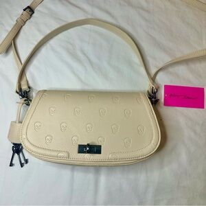 Betsey Johnson XoMarci Chalk Cream Skull Embossed Shoulder Bag